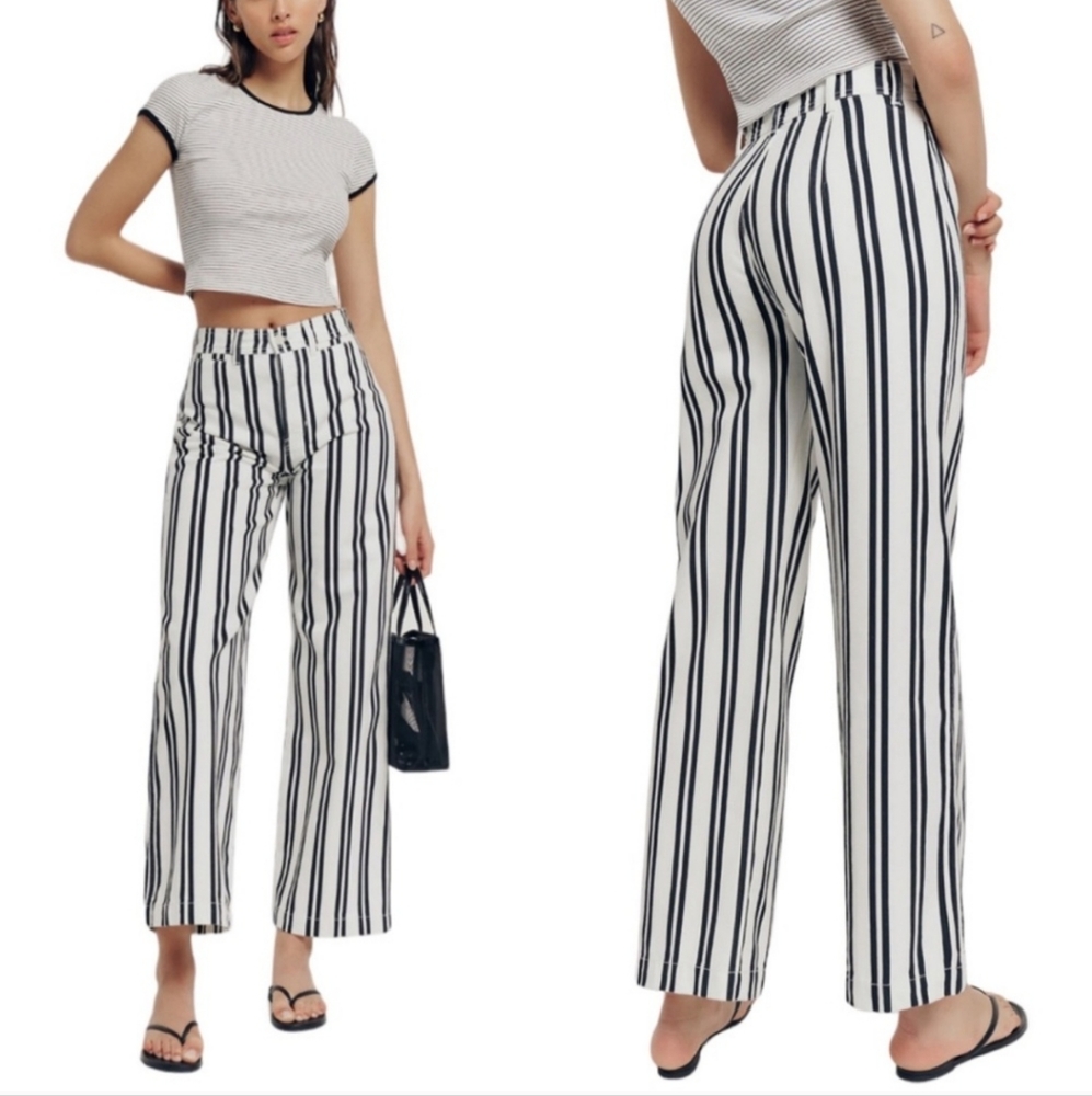 Reformation Logan Ultra High Rise Wide Leg Jeans black and white stripes - 26